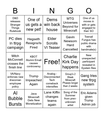 Luke's 2026 Bingo Card