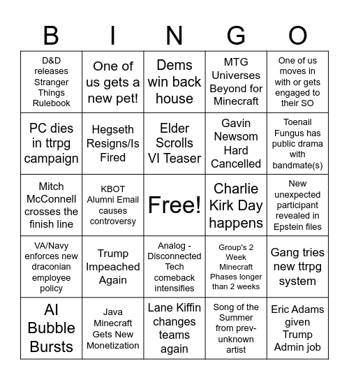 Luke's 2026 Bingo Card