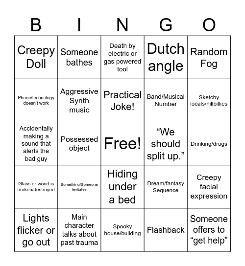 Horror Movie Bingo Card