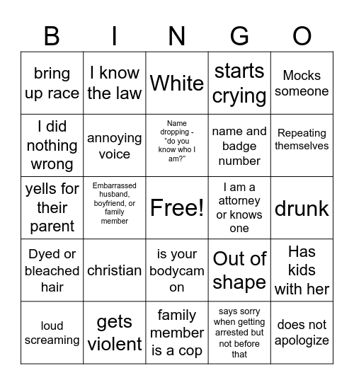 KAREN BINGO Card