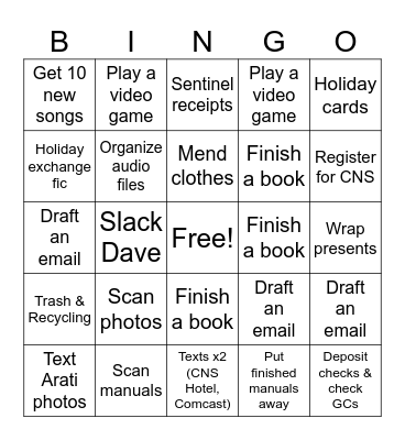 Fulfilling Winter Break Bingo Card