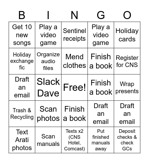 Fulfilling Winter Break Bingo Card