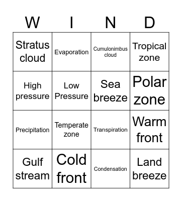 Weather/Water Cycle Bingo Card