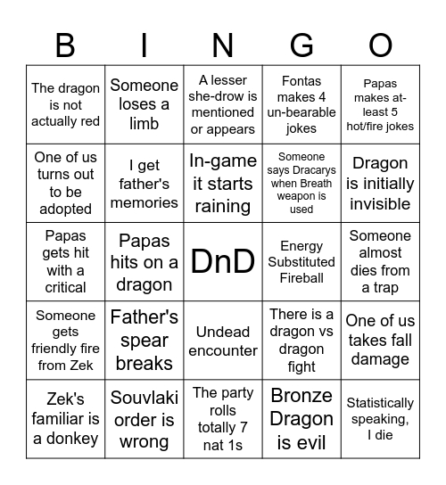 Draconian Death Bingo Card