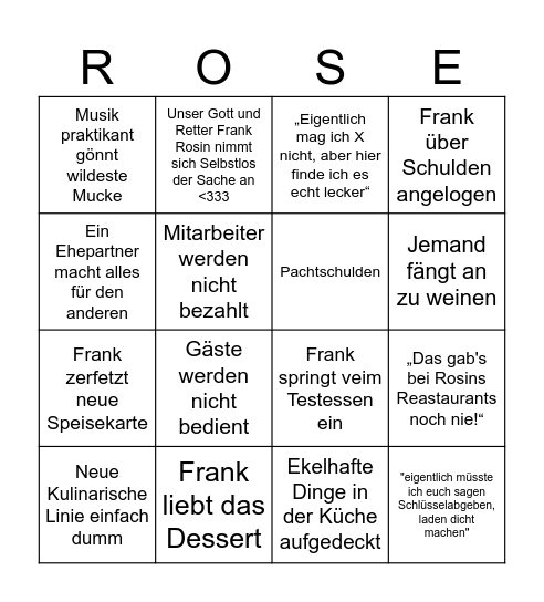 Frank Rosin Bingo Card
