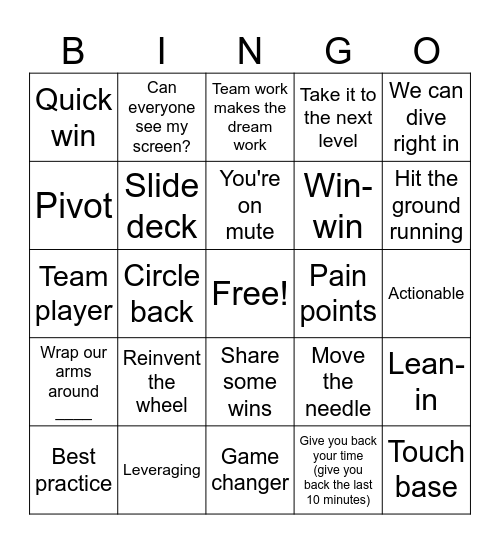 Corporate Zoom Bingo Card