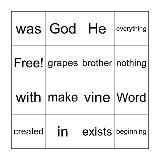 John 1:1-3 Bingo Card