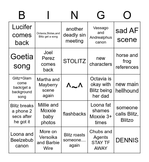 HELLUVA BOSS S3 Bingo Card