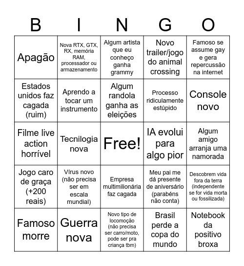 Bingo 2026 Bingo Card