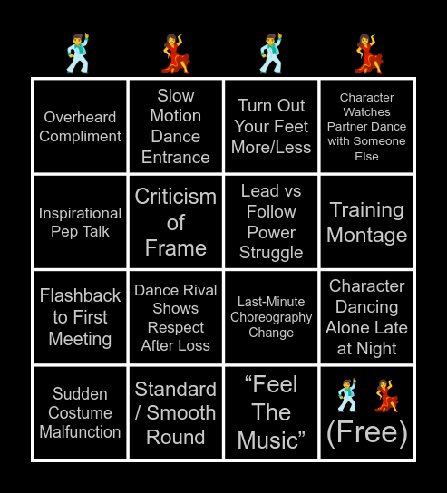 10 Dance Bingo Card