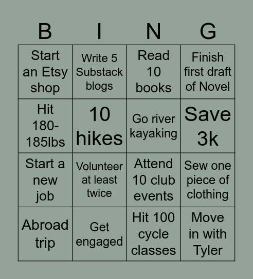 2026 Personal Bingo Card