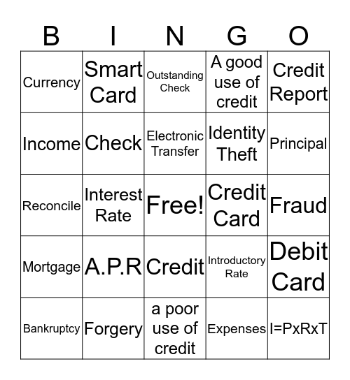 Credit Lesson Bingo Card