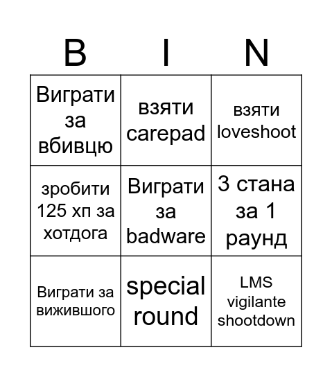 Bingo die of death Bingo Card