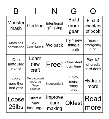 2026 Goals Bingo Card