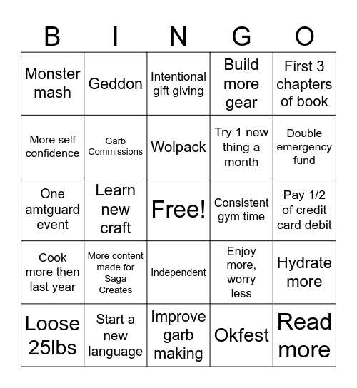 2026 Goals Bingo Card