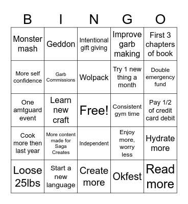 2026 Goals Bingo Card