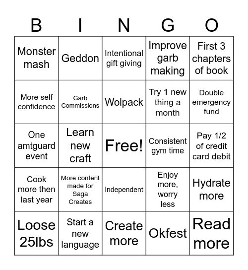 2026 Goals Bingo Card