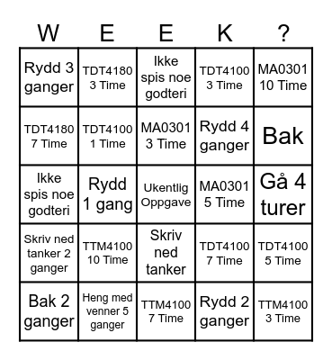 Uke 2 Bingo Card