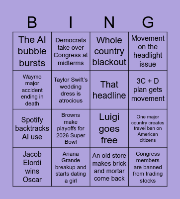 2026 Predictions Bingo Card