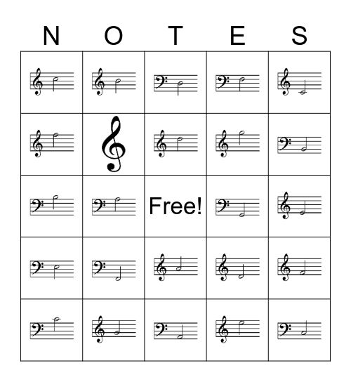 Note Identification Bingo Card