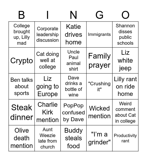Detweiler Bingo: Sequel Bingo Card