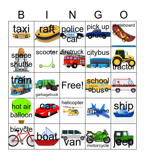 AAC Trasportation Bingo Card