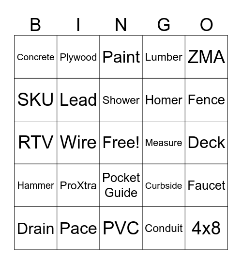 HOME DEPOT Bingo Card