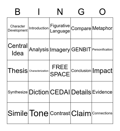 ELA BINGO!!! Bingo Card