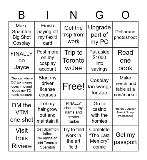 Sage's 2026 Goals Bingo Card