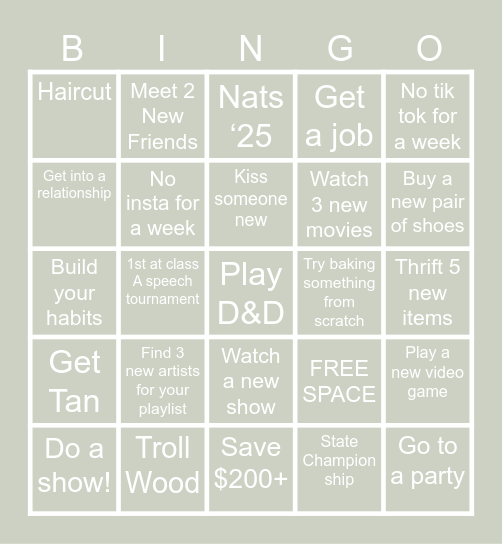 2026 Bingo Card Bingo Card