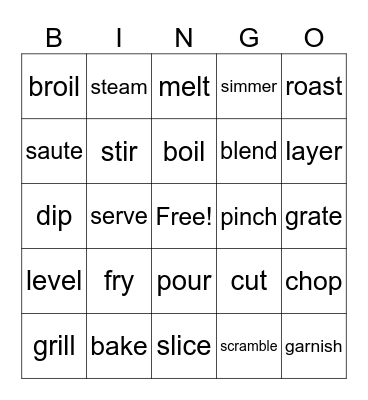 Cooking Verbs Bingo Card