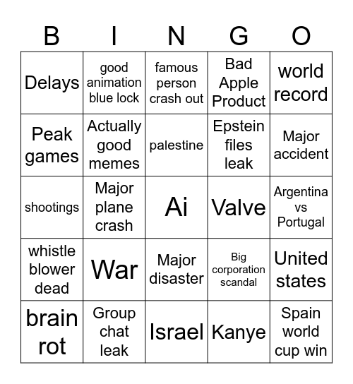 2026 Bingo Card