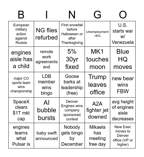2026 LDB Bingo Card