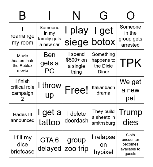 2026 Bingo Card