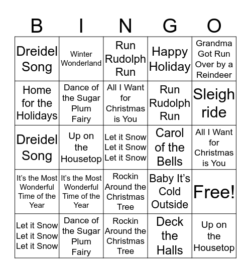 Name that Tune Bingo Card