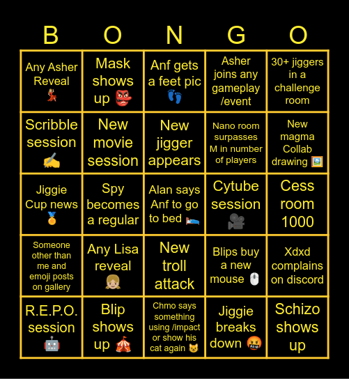 TOJ January Bingo Card