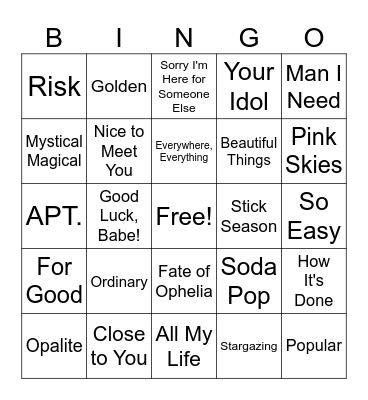 2025 Pop Bingo Card
