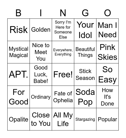 2025 Pop Bingo Card