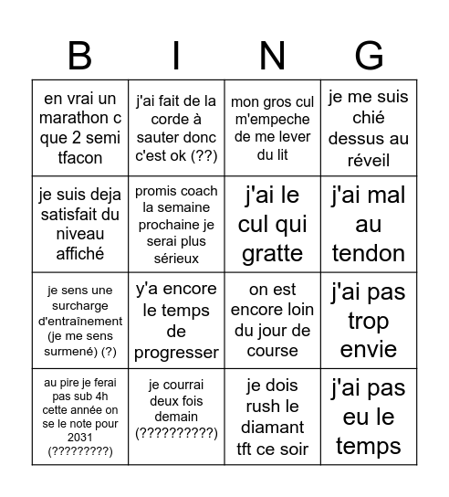 JE COURS PAS AJD CAR : Bingo Card