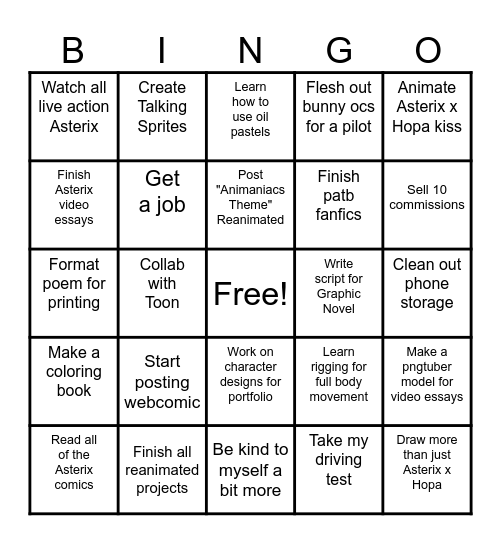 New Year's Resolutions Bingo Card