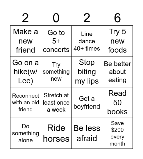2026 Bingo Card