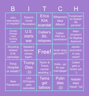 Jessie & Cailee's 2026 Bingo Fuckery Bingo Card