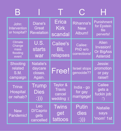 Jessie & Cailee's 2026 Bingo Fuckery Bingo Card
