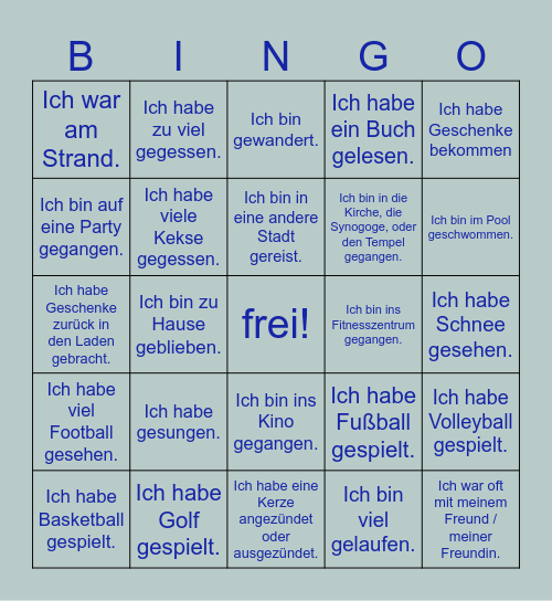 Was hast du in den Winterferien gemacht? Bingo Card
