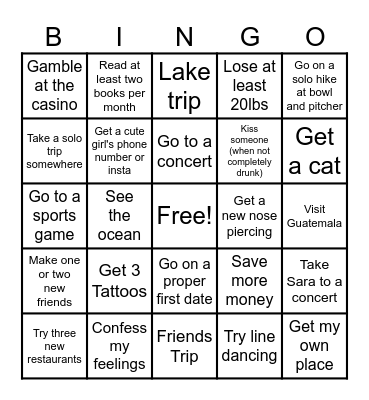 2026 Goals Bingo Card