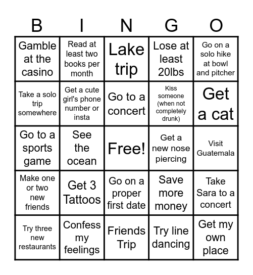 2026 Goals Bingo Card