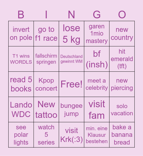 2026 Bingo Card