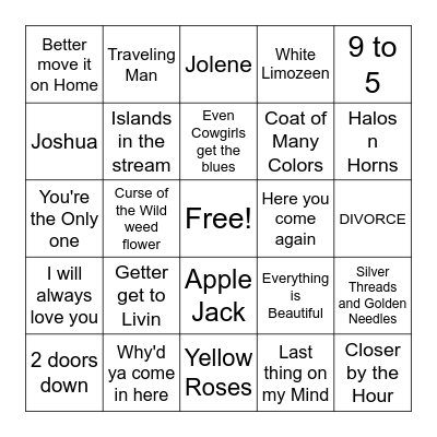 Dolly Parton Music Bingo Card