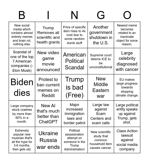 My 2026 Bingo Board Bingo Card