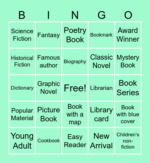Literacy Bingo Card